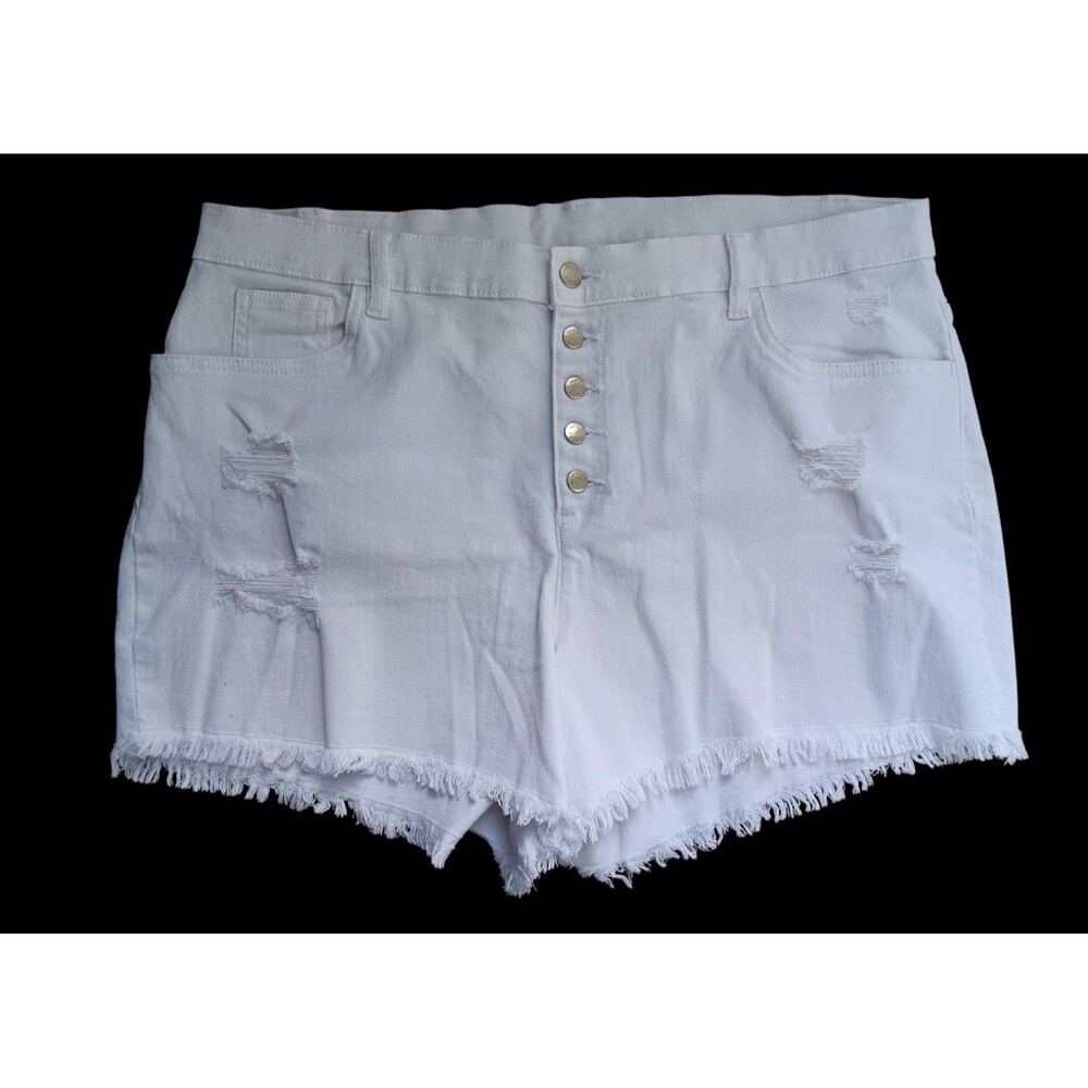 VENUS White Denim Distressed Button Fly Shorts Plus Size 22W New w/o Tags